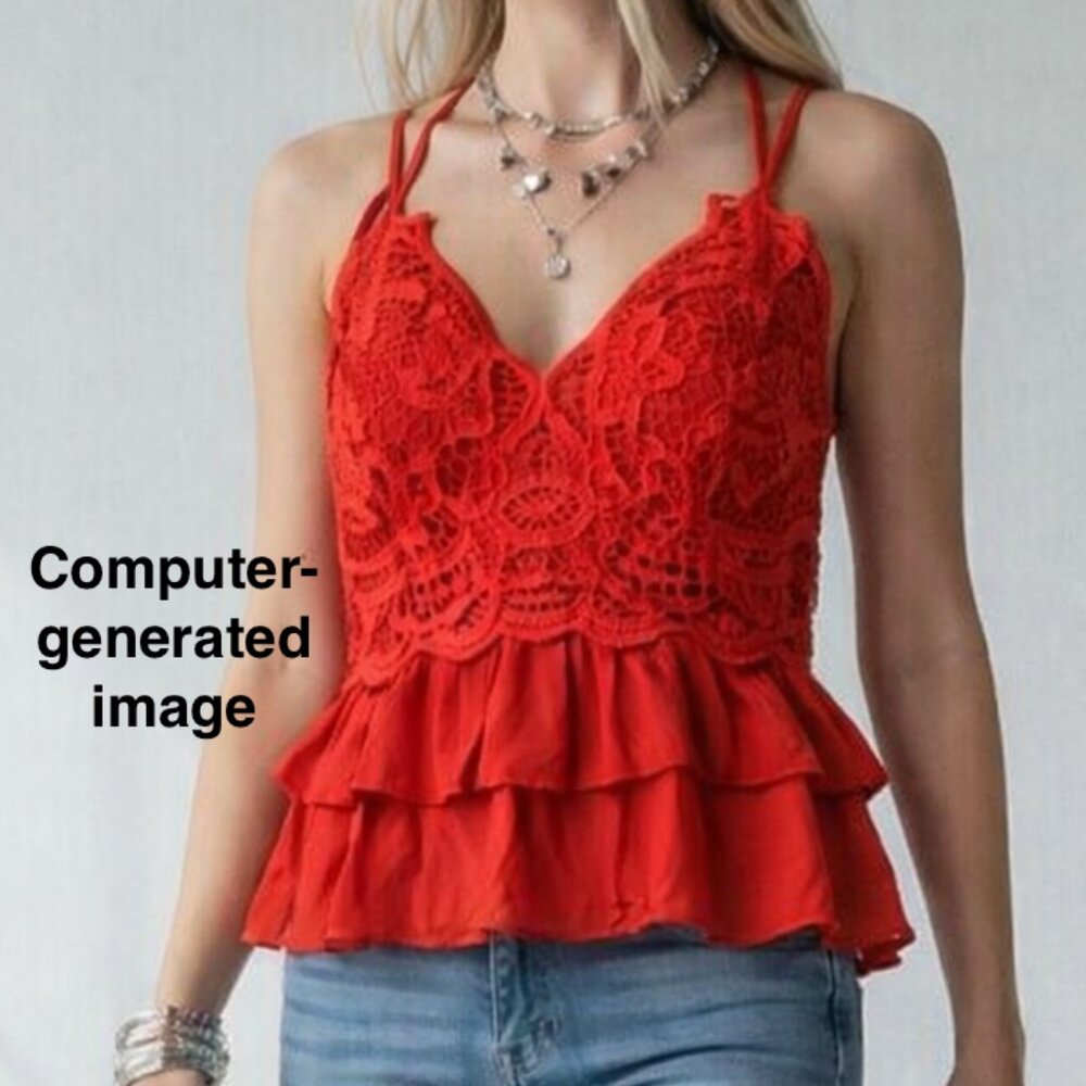 Moa Moa Red Lace Crochet Lined Camisole Tank Crop Top Festival Concert